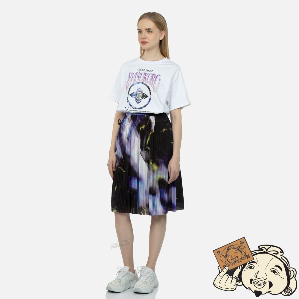 Women Evisu ABSTRACT PRINT PLEATED FRONT SKIRT Noir | 641CTNMWB