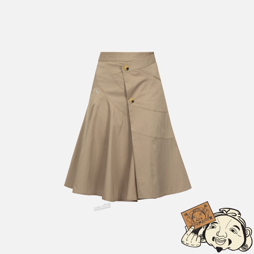 Women Evisu ASYMMETRIC A-LINE WRAP SKIRT Kaki | 628NAVXJU