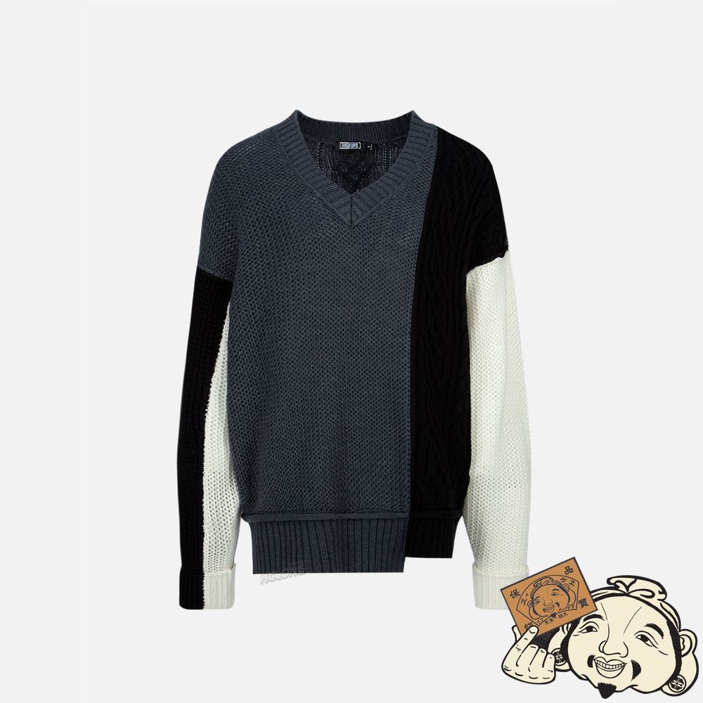 Women Evisu ASYMMETRIC COLORBLOCK SWEATER CHARCOAL | 752JAEHYI