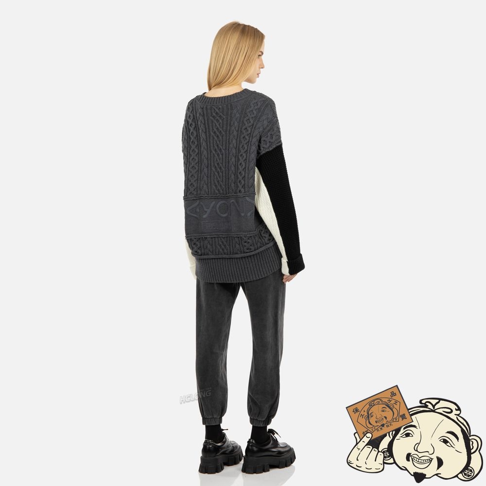 Women Evisu ASYMMETRIC COLORBLOCK SWEATER CHARCOAL | 752JAEHYI