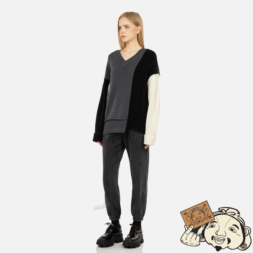 Women Evisu ASYMMETRIC COLORBLOCK SWEATER CHARCOAL | 752JAEHYI