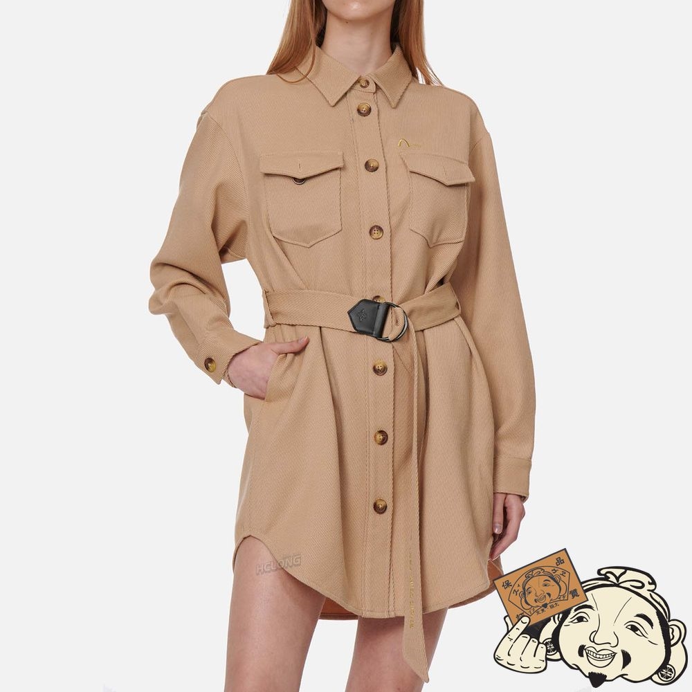 Women Evisu BELTED SHIRT DRESS Kaki | 497UBJHRZ