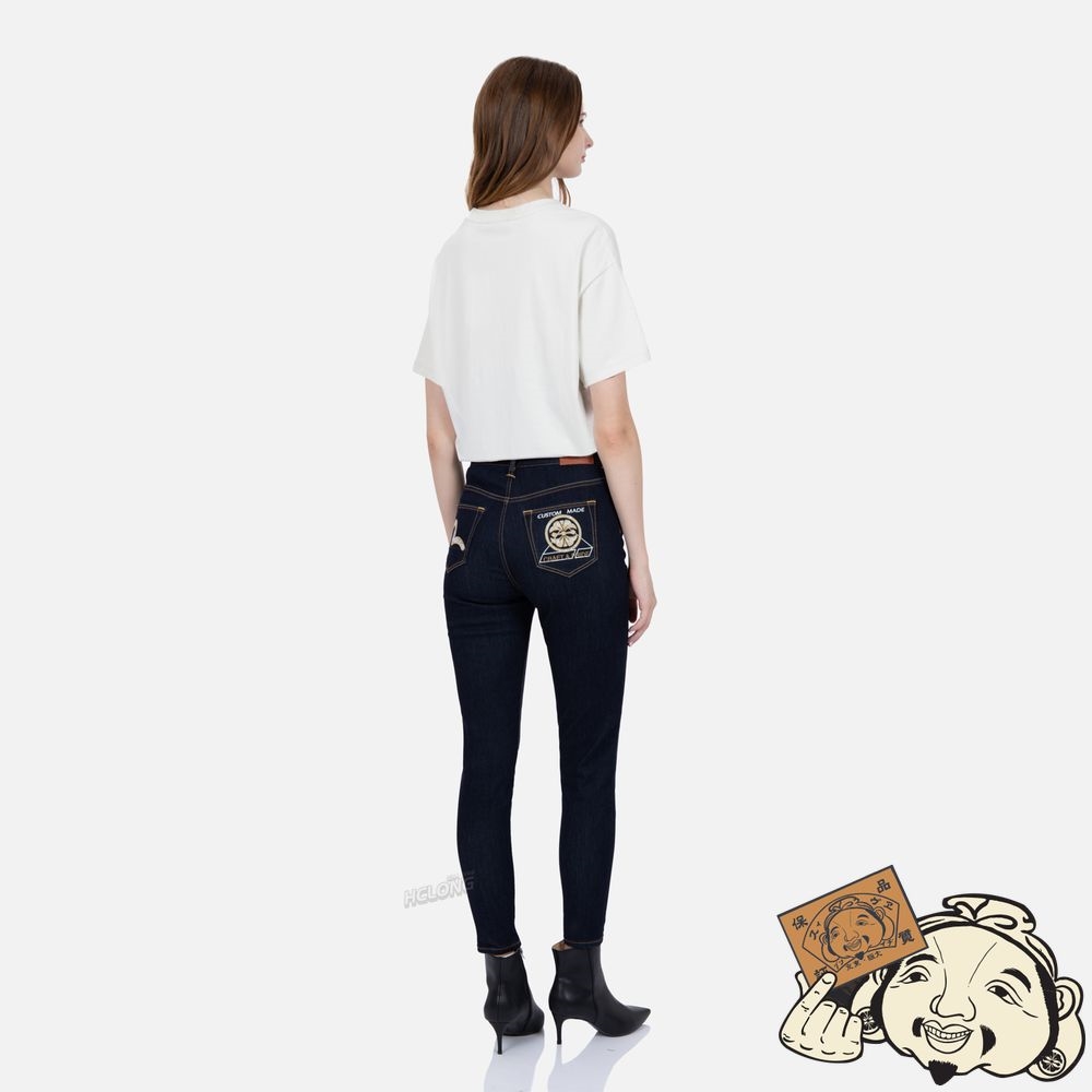 Women Evisu BROCADE SEAGULL AND KAMON APPLIQUÉ SKINNY JEANS Indigo | 095EYVKHW