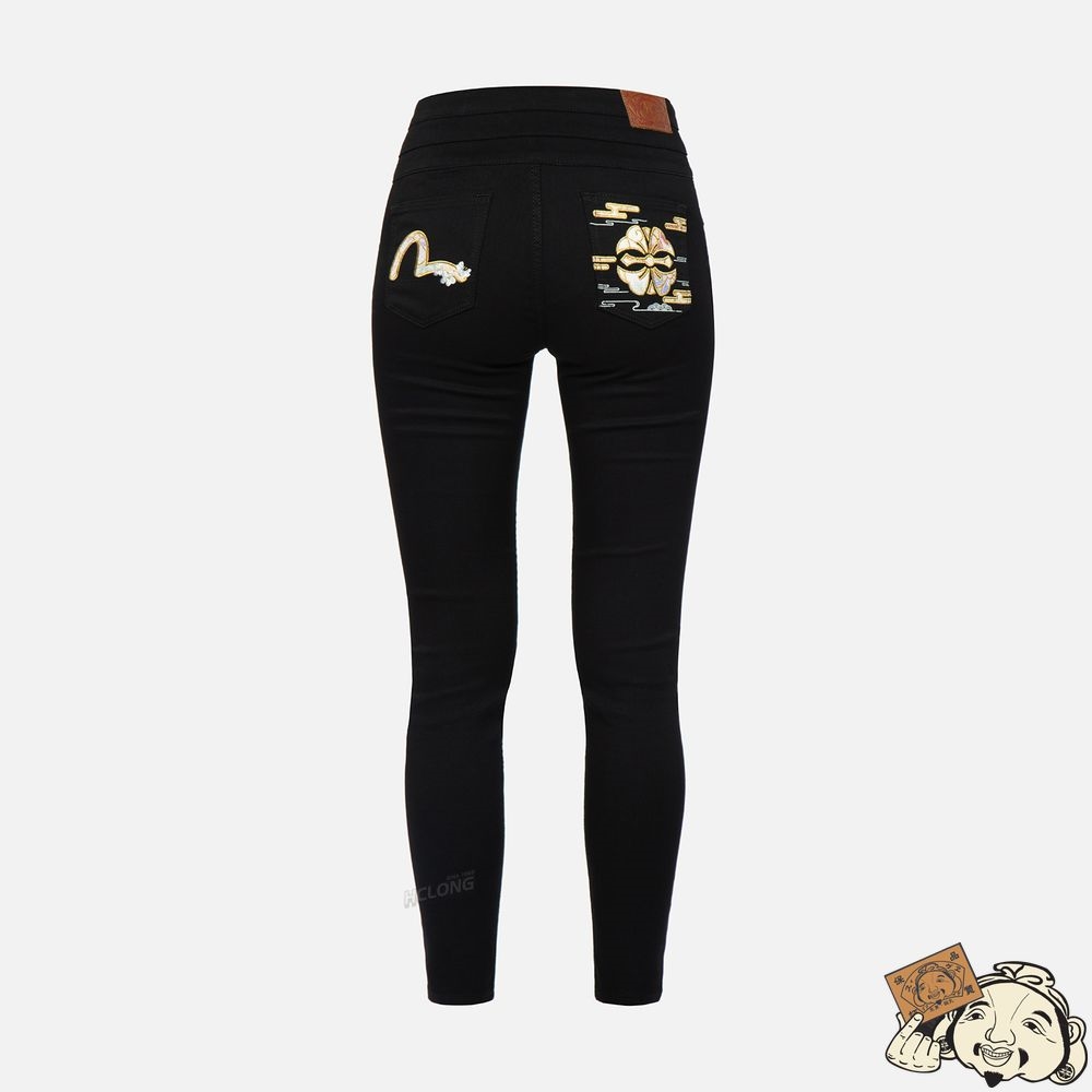 Women Evisu BROCADE SEAGULL AND KAMON APPLIQUÉ SKINNY JEANS Noir | 146NKTZOX