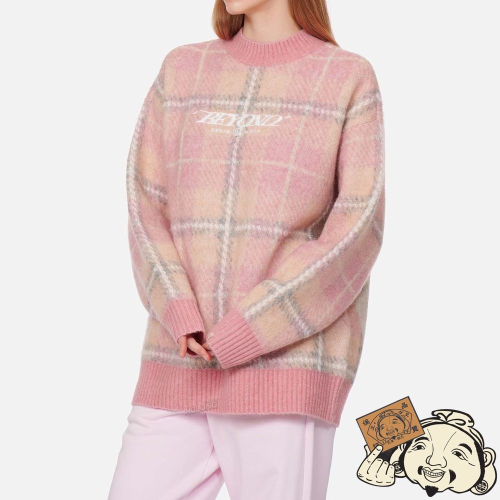 Women Evisu CHECKED KNITTED SWEATER Rose | 796KVAPGJ