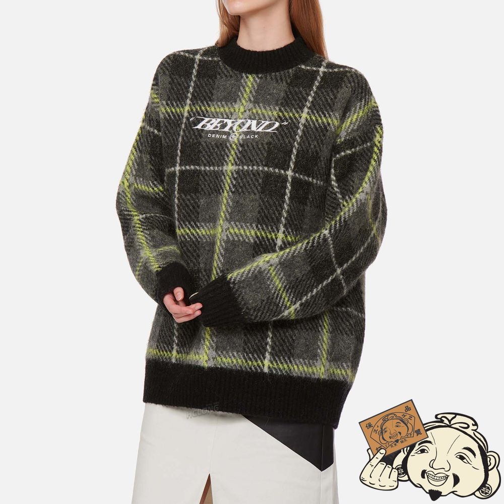 Women Evisu CHECKED KNITTED SWEATER Vert | 183WKZUGR