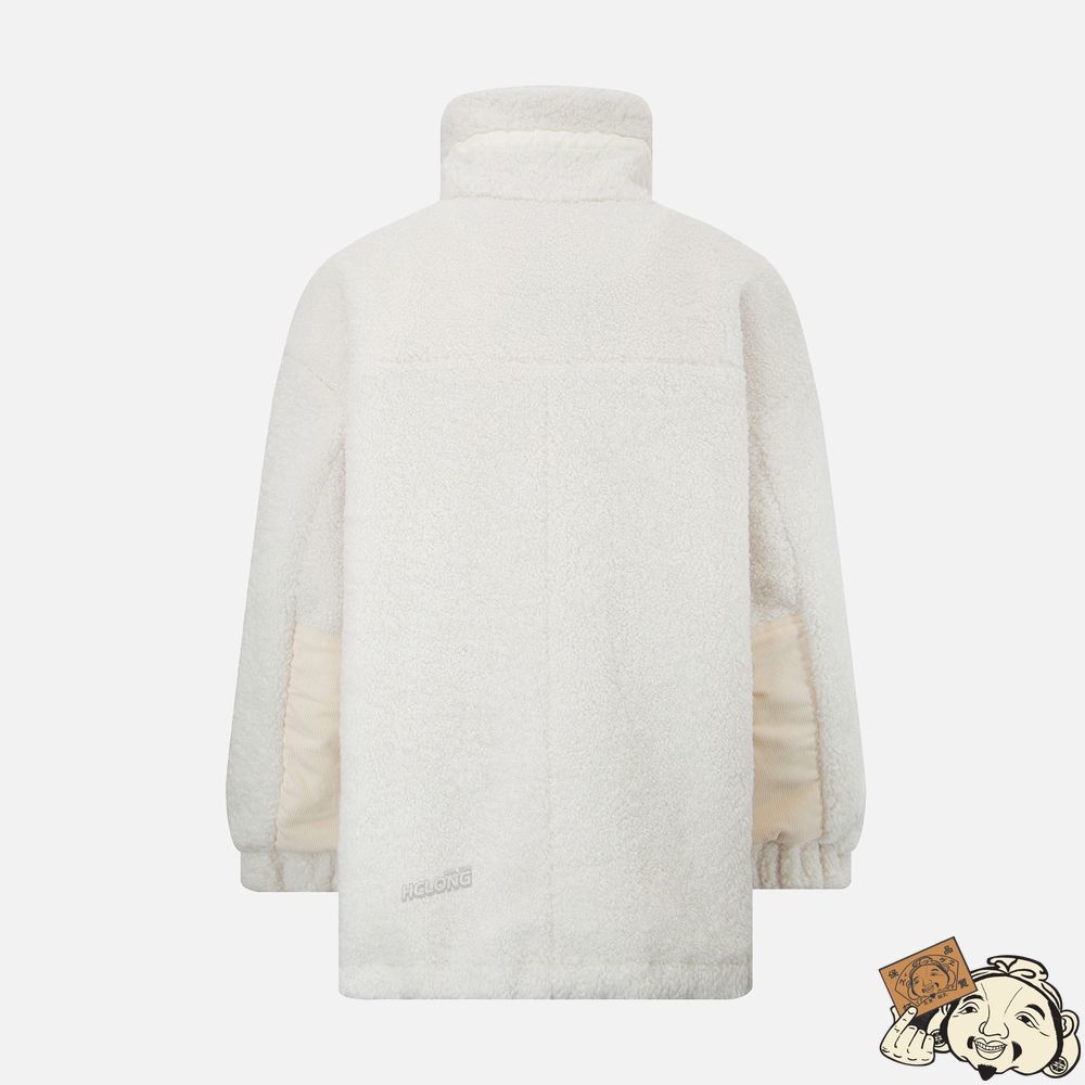 Women Evisu CORDUROY BLOCKED ZIP-UP SHERPA COAT Blanche | 590MOYEBG