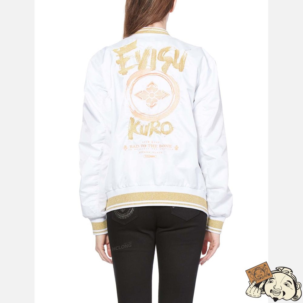 Women Evisu DUO IRIDESCENT EMBROIDERY MA-1 BOMBER JACKET Blanche | 892NBJSQP