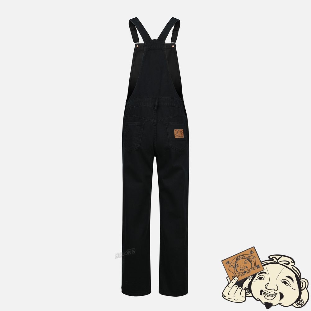 Women Evisu EMBELLISHED SEAGULL APPLIQUÉ DENIM DUNGAREE Noir | 814ZCWQNX