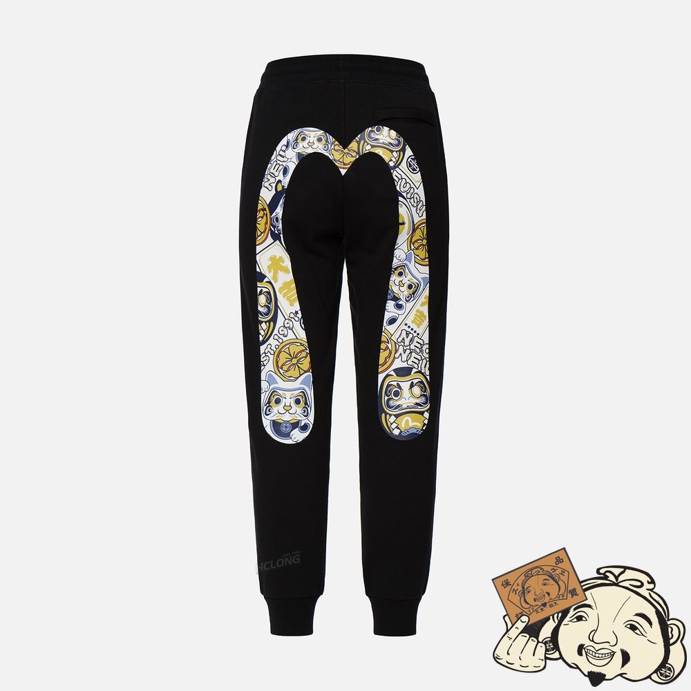 Women Evisu EVISU SQUAD DAICOCK PRINT SWEATPANTS Noir | 382PUKJSV