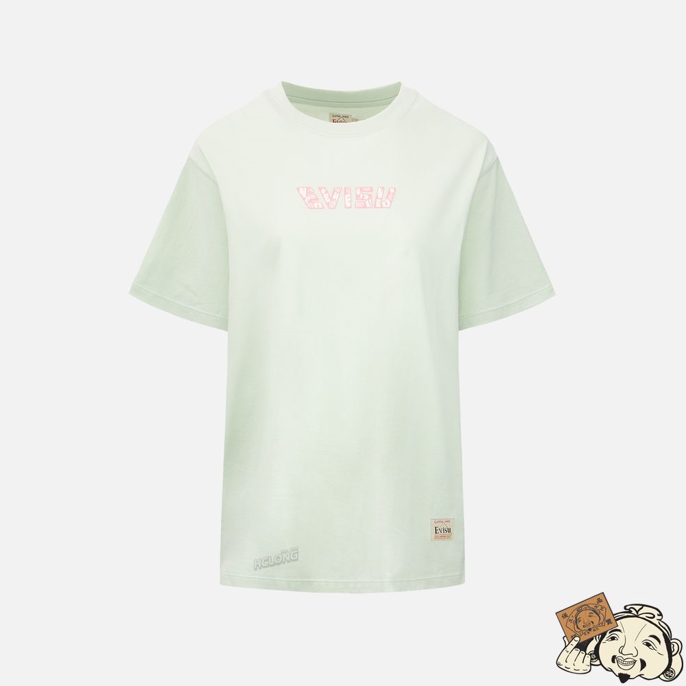 Women Evisu EVISU SQUAD DAICOCK PRINT T-SHIRT Vert Clair | 819ZJKNVM