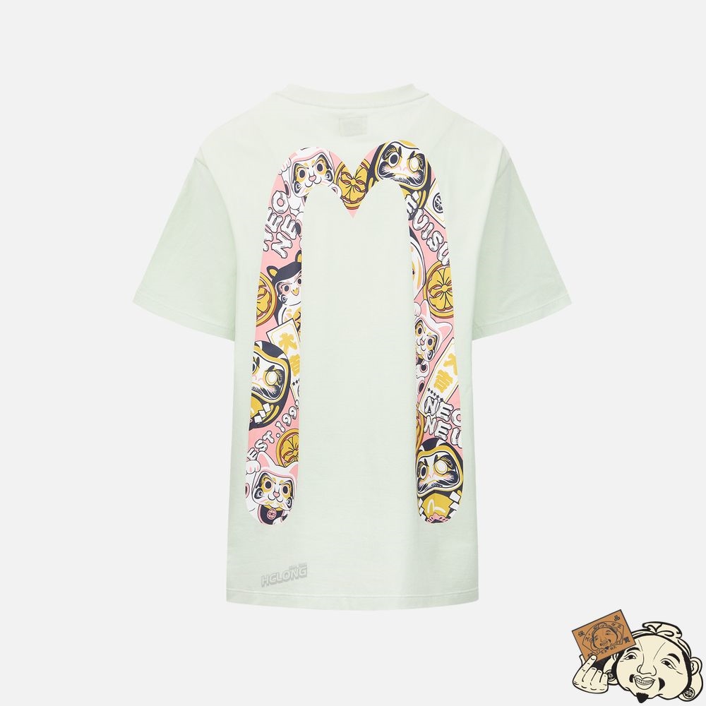 Women Evisu EVISU SQUAD DAICOCK PRINT T-SHIRT Vert Clair | 819ZJKNVM