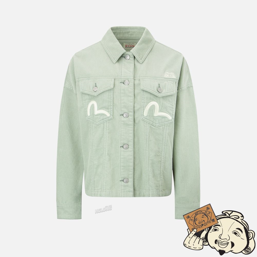 Women Evisu EVISU SQUAD EMBROIDERY CORDUROY JACKET Vert Clair | 851QRTADC