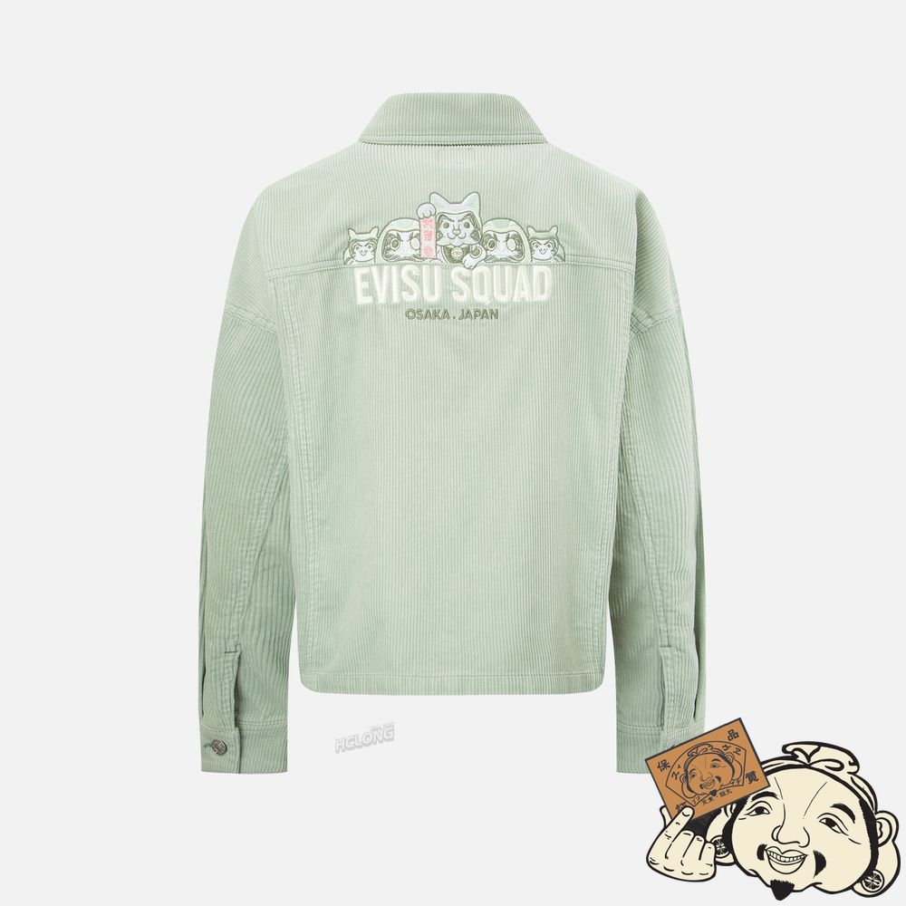 Women Evisu EVISU SQUAD EMBROIDERY CORDUROY JACKET Vert Clair | 851QRTADC