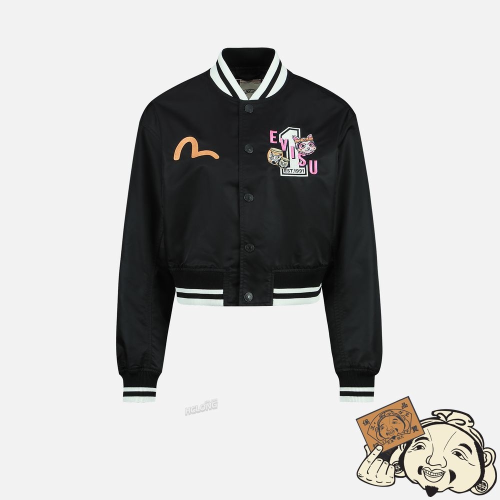 Women Evisu FORTUNE CAT DRUMMING APPLIQUÉ SOUVENIR JACKET Noir | 218COZBWA