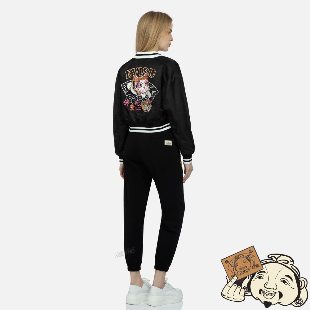 Women Evisu FORTUNE CAT DRUMMING APPLIQUÉ SOUVENIR JACKET Noir | 218COZBWA