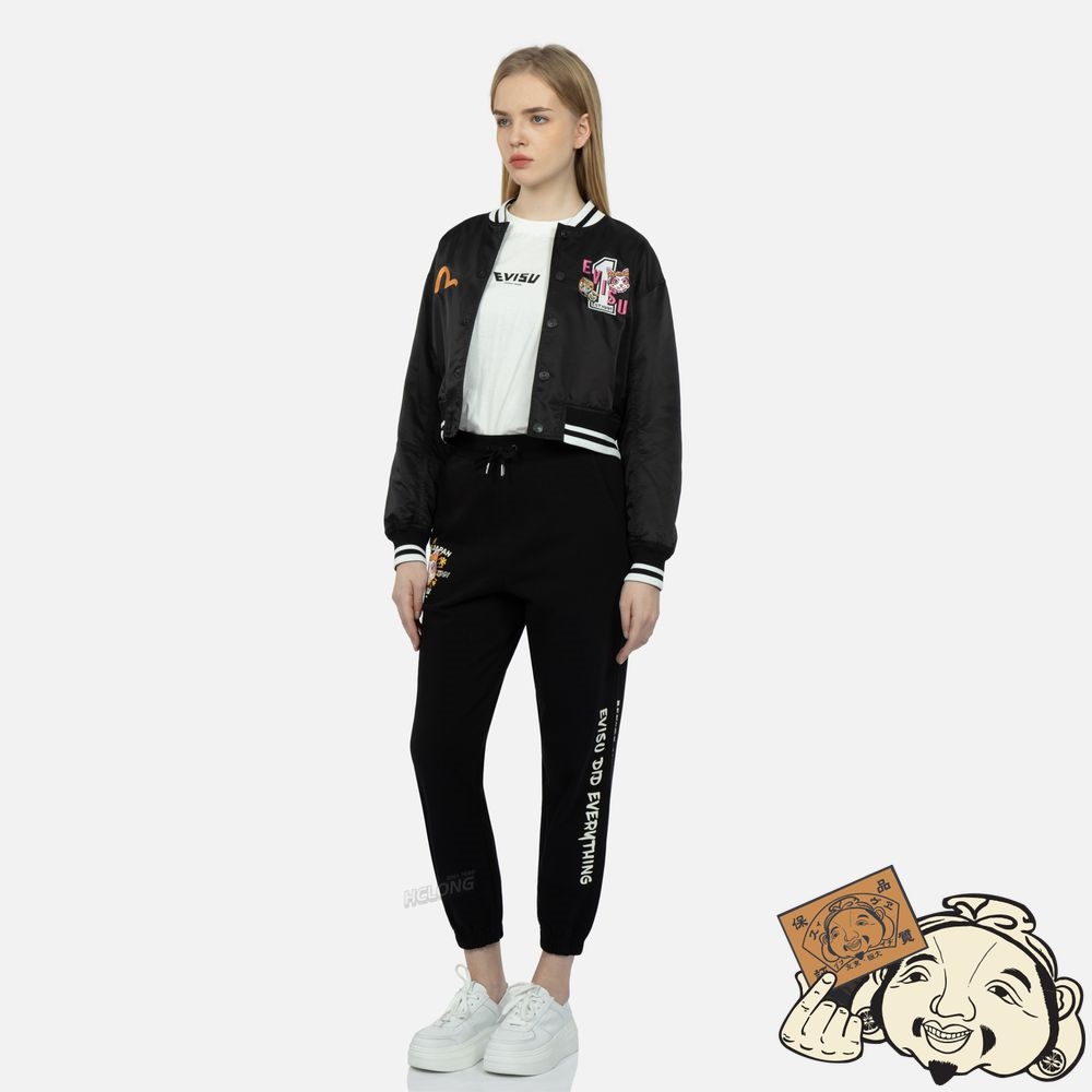 Women Evisu FORTUNE CAT DRUMMING APPLIQUÉ SOUVENIR JACKET Noir | 218COZBWA