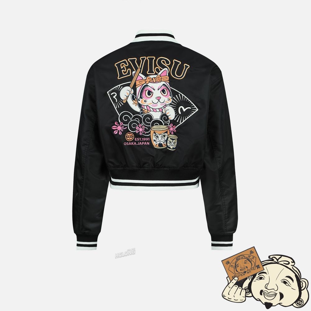 Women Evisu FORTUNE CAT DRUMMING APPLIQUÉ SOUVENIR JACKET Noir | 218COZBWA