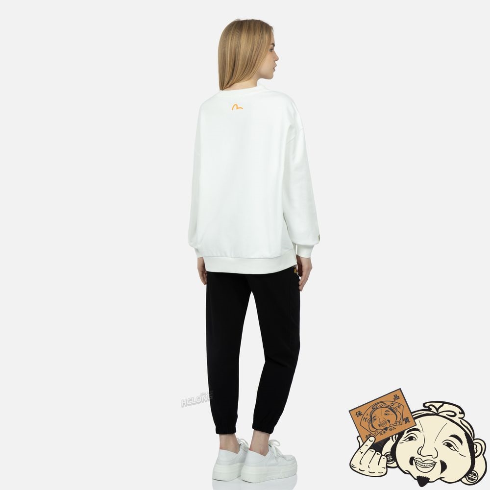 Women Evisu FORTUNE CAT DRUMMING PRINT SWEATSHIRT Blanche | 268PVYDRU