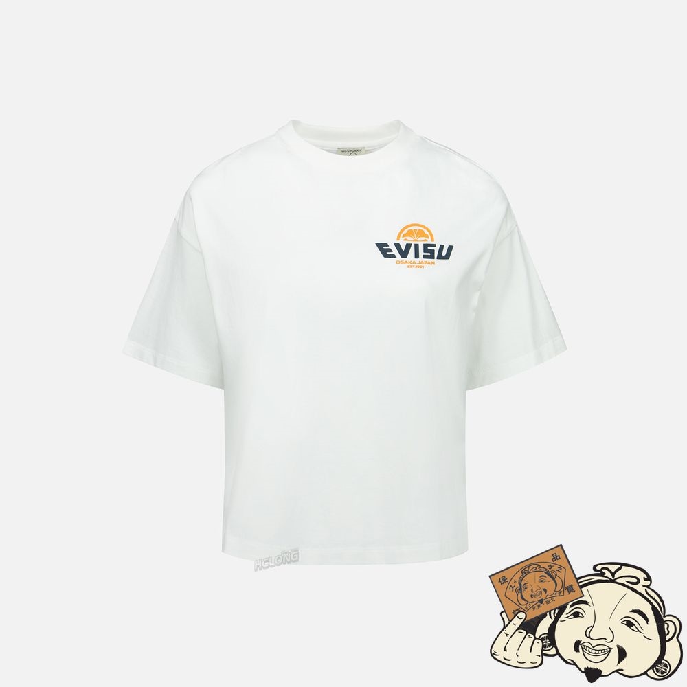 Women Evisu FORTUNE CAT WITH TAIKO DARUMA PRINT T-SHIRT Blanche | 238PFLXMC