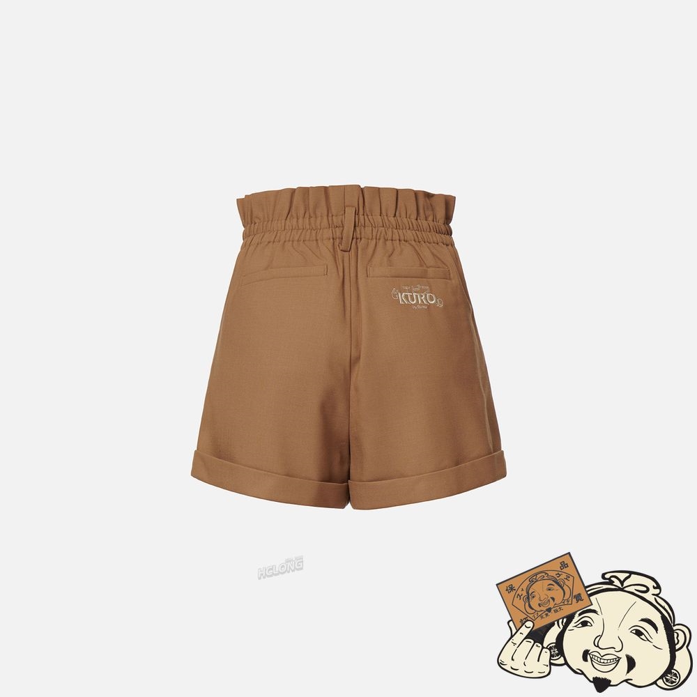 Women Evisu FRONT PLEAT PAPER BAG SHORTS Marron | 385HFVDEU