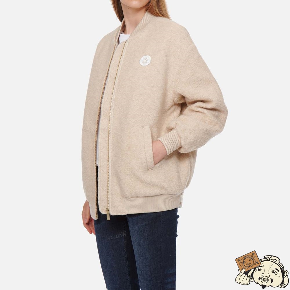 Women Evisu FUR SEAGULL INSERT PADDED SHERPA BOMBER JACKET Beige | 537ZECUBG