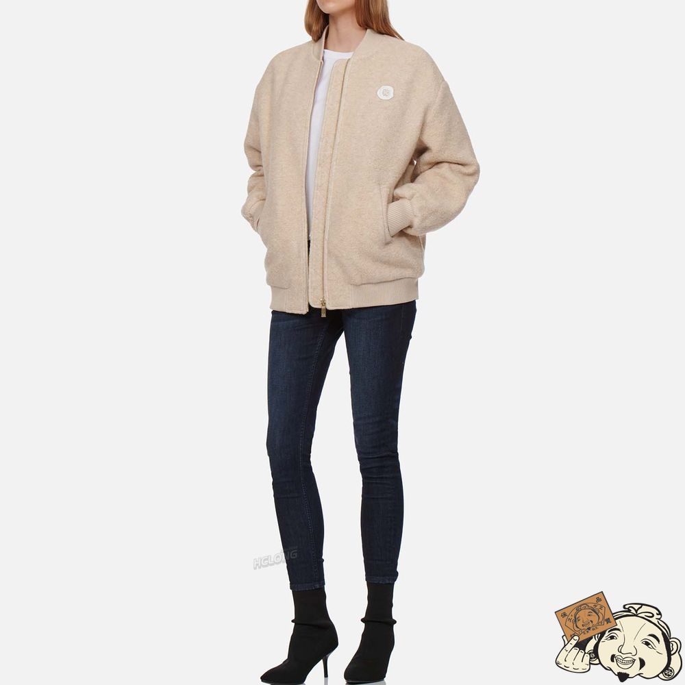 Women Evisu FUR SEAGULL INSERT PADDED SHERPA BOMBER JACKET Beige | 537ZECUBG