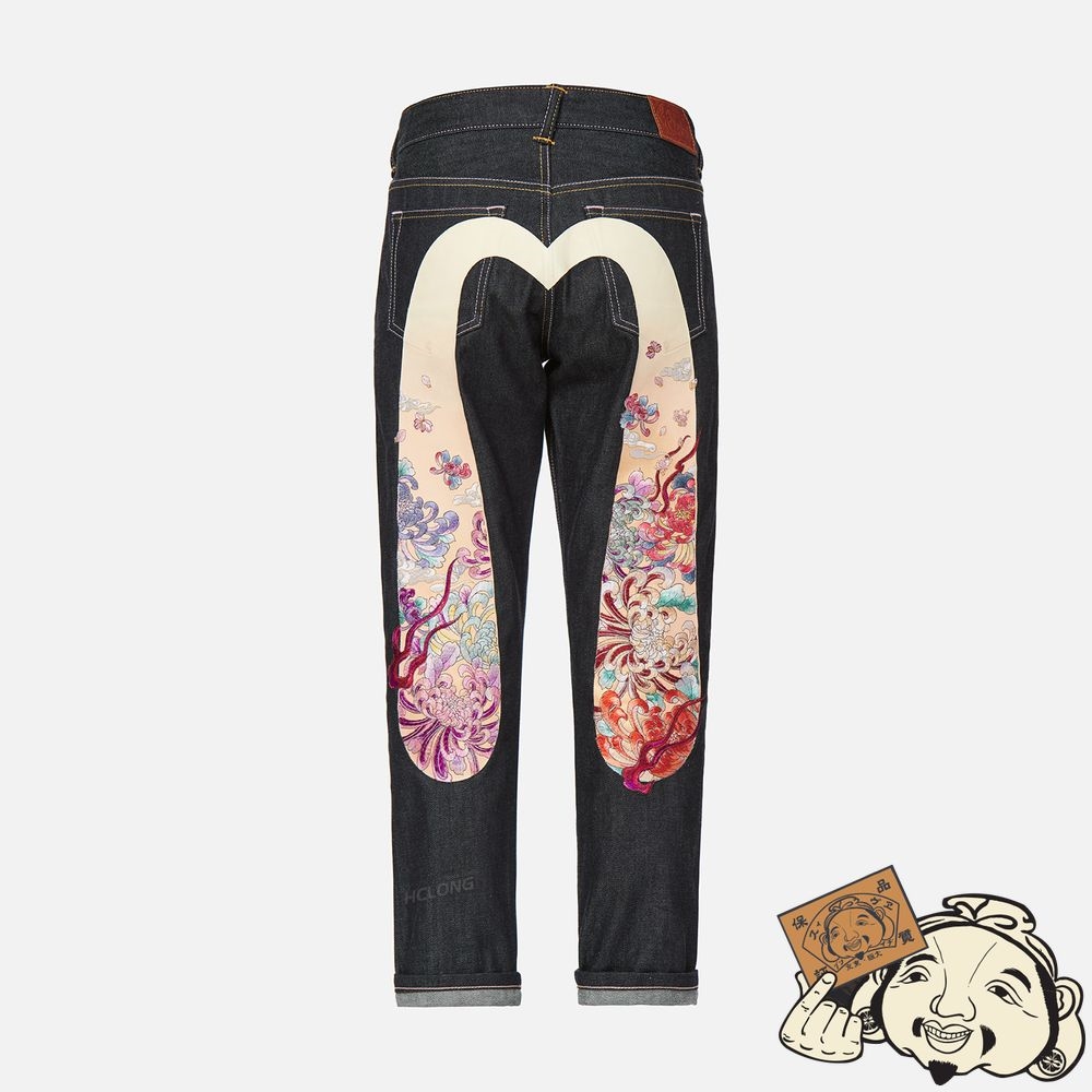 Women Evisu GRADATED FLORAL MOTIF EMBROIDERED DAICOCK BOYFRIEND JEANS Indigo | 125BVUNRL