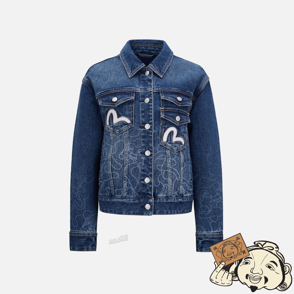 Women Evisu GRADATED LASER-PRINT DENIM JACKET Indigo | 306NVGSDP