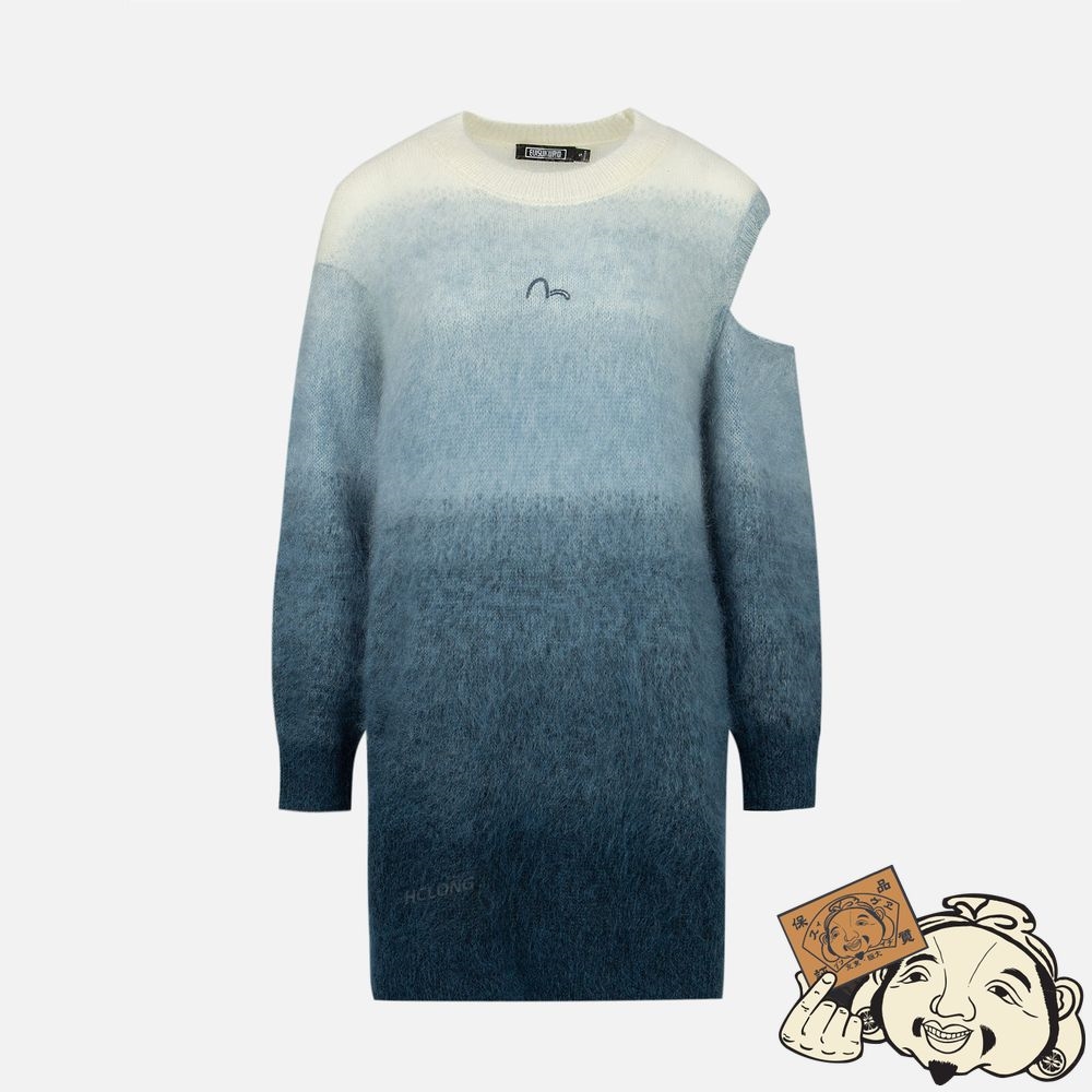 Women Evisu GRADIENT ASYMMETRIC KNIT DRESS Bleu Marine | 892PRVKXD