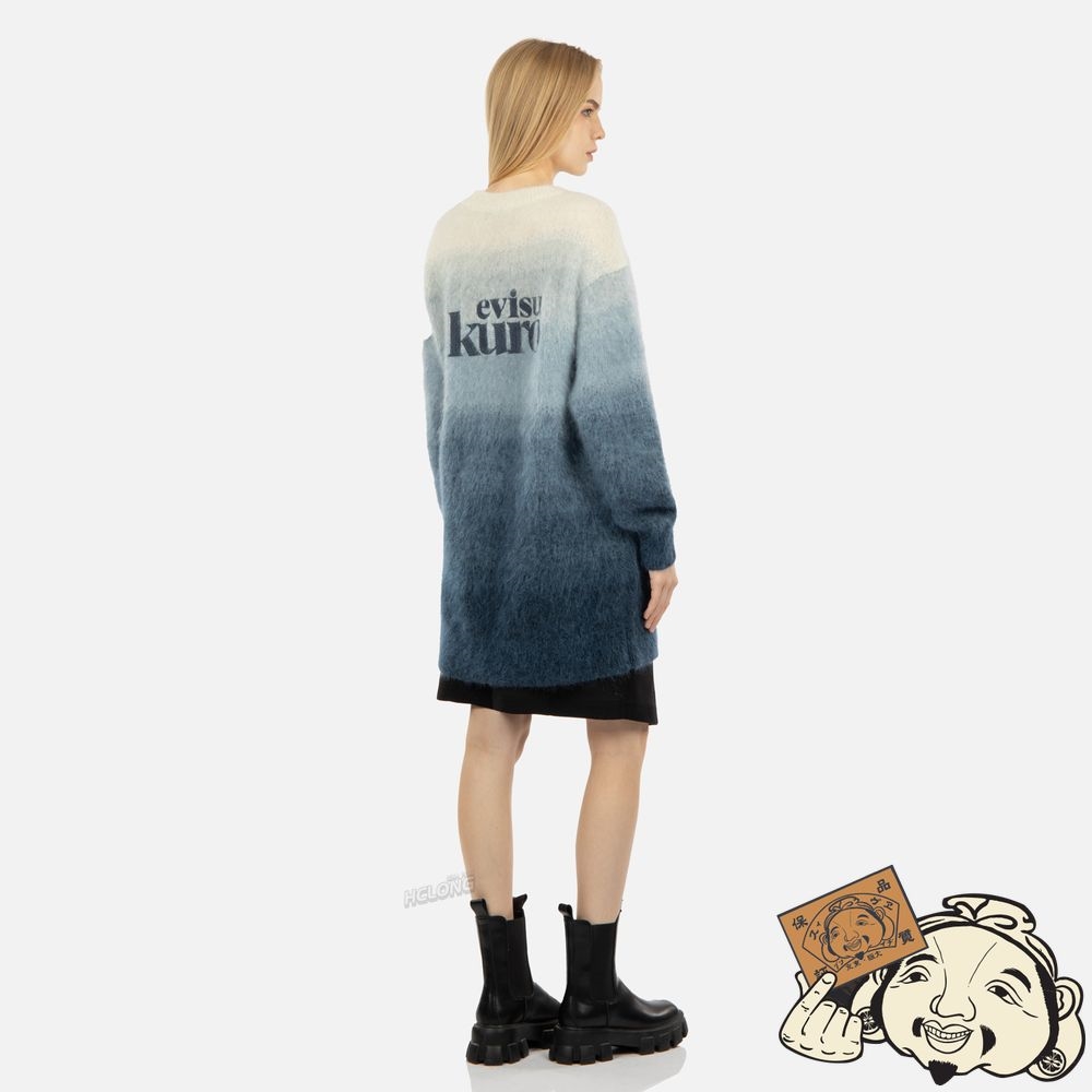 Women Evisu GRADIENT ASYMMETRIC KNIT DRESS Bleu Marine | 892PRVKXD