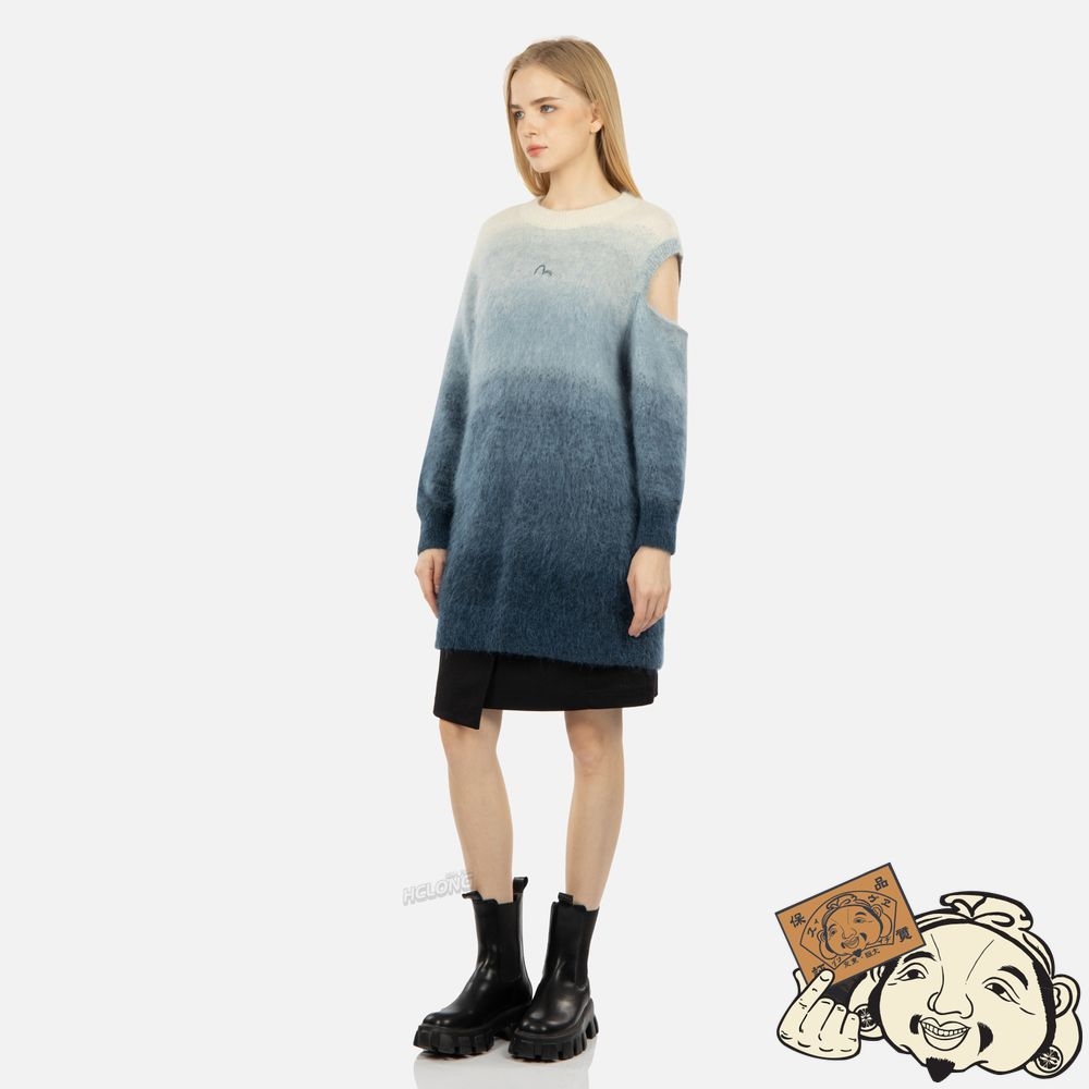 Women Evisu GRADIENT ASYMMETRIC KNIT DRESS Bleu Marine | 892PRVKXD