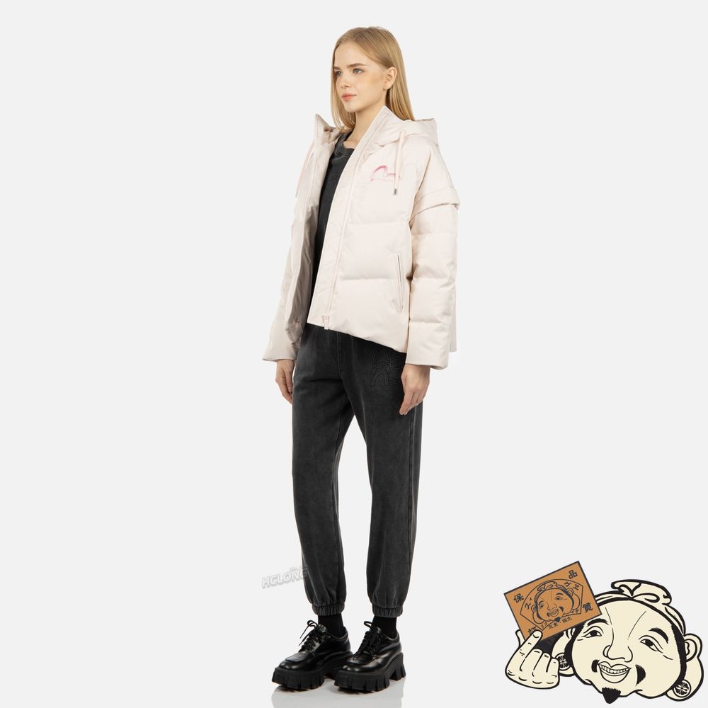 Women Evisu GRADIENT SEAGULL EMBROIDERY DOWN JACKET Rose | 673JWIRTG