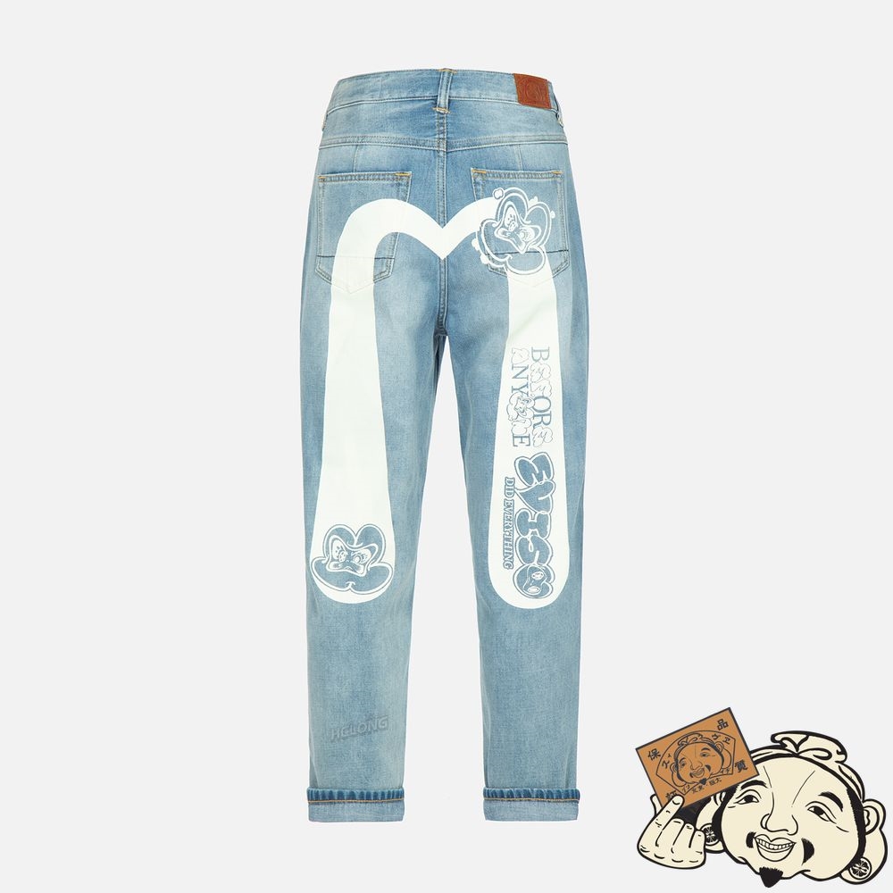 Women Evisu GRAFFITI DARUMA DAICOCK PRINT DENIM TAPER JEANS Indigo | 278CLSEAP