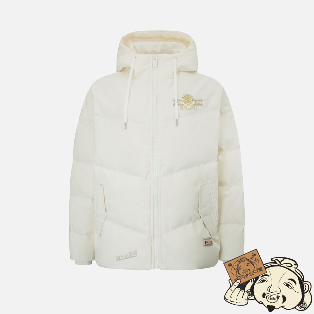 Women Evisu JAPANESE PATTERN KAMON EMBROIDERY DOWN JACKET Blanche | 916PXNEBK