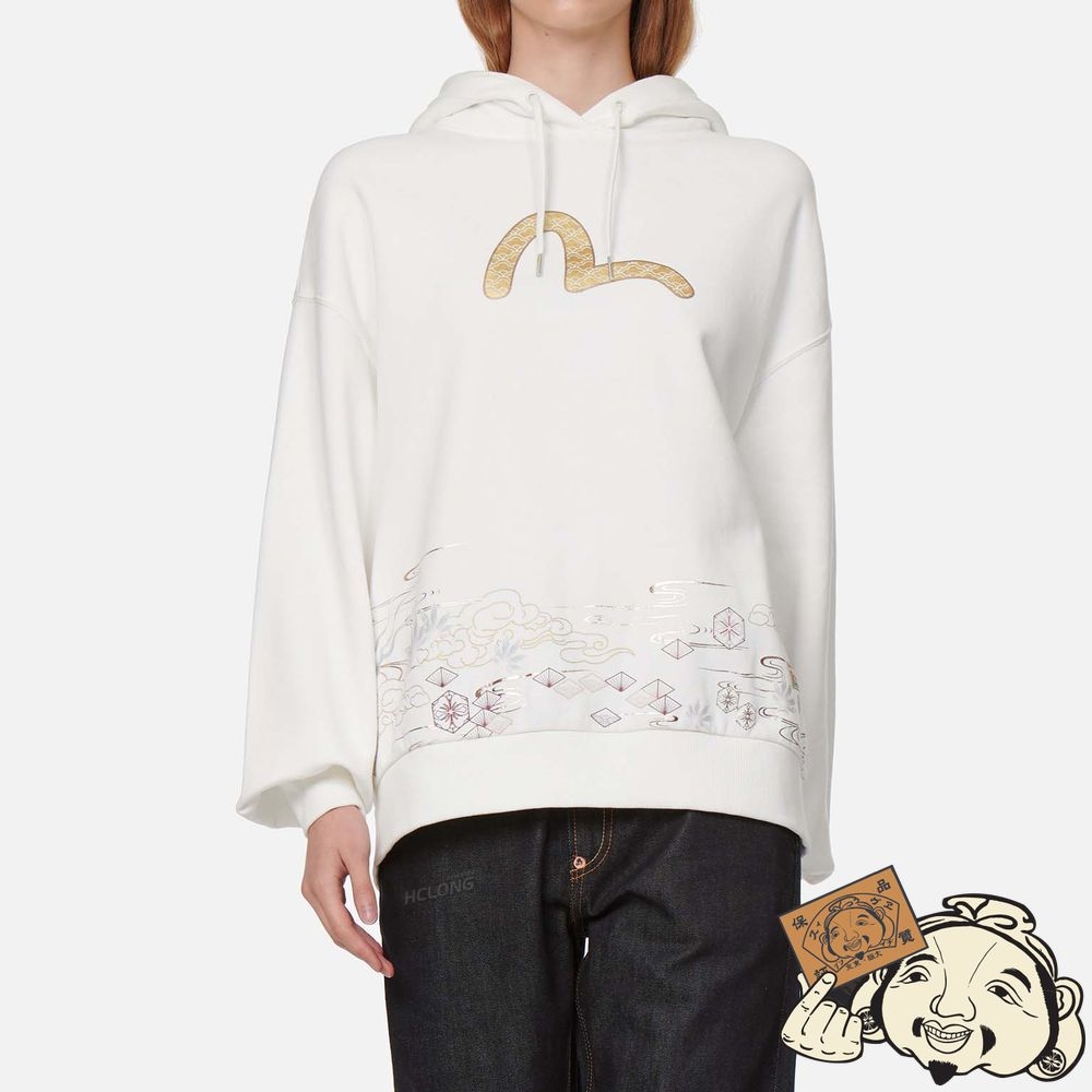 Women Evisu JAPANESE PATTERN PRINT SWEATSHIRT Blanche | 831PBOQWE