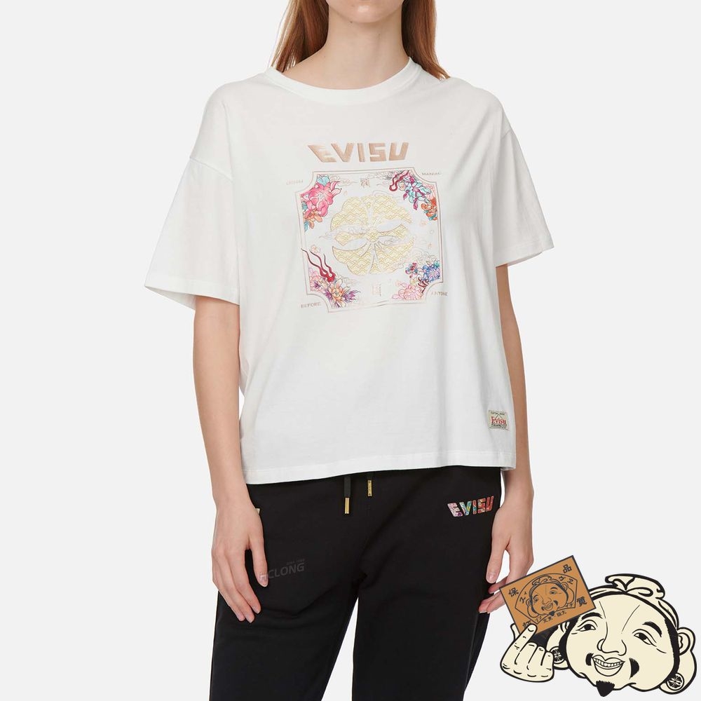 Women Evisu KAMON AND FLORAL PRINT T-SHIRT Blanche | 247QWMHAT