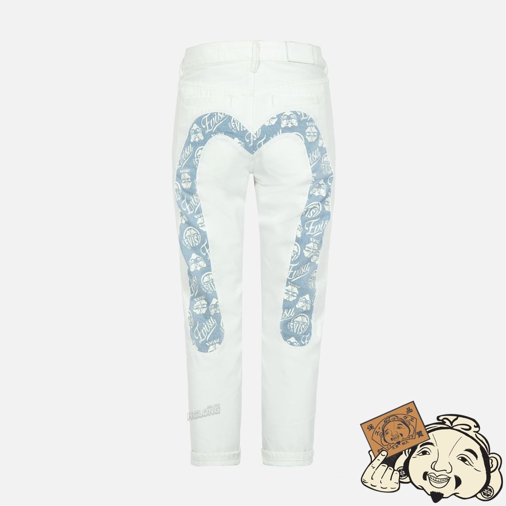 Women Evisu KAMON AND GODHEAD-PATTERN DAICOCK INSERT RELAX-FIT JEANS Blanche | 374JHRGSV