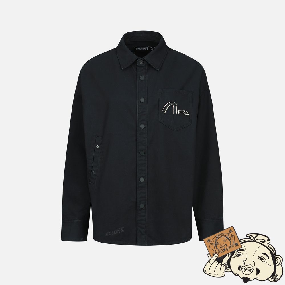 Women Evisu KAMON AND LOGO EMBROIDERY SHIRT JACKET Noir | 387DOKBJN