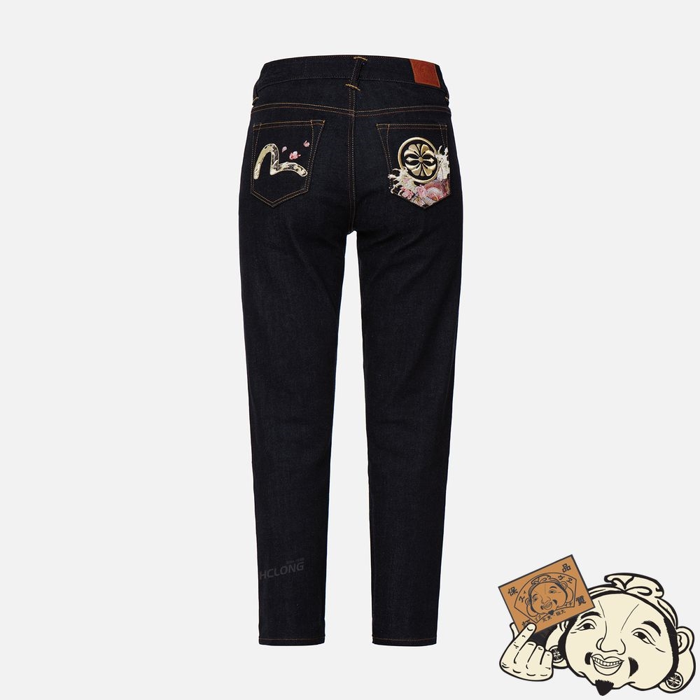 Women Evisu KAMON AND “KOI PLAYING IN THE WAVES” EMBROIDERY STRAIGHT-LEG JEANS Indigo | 429VGDPKB