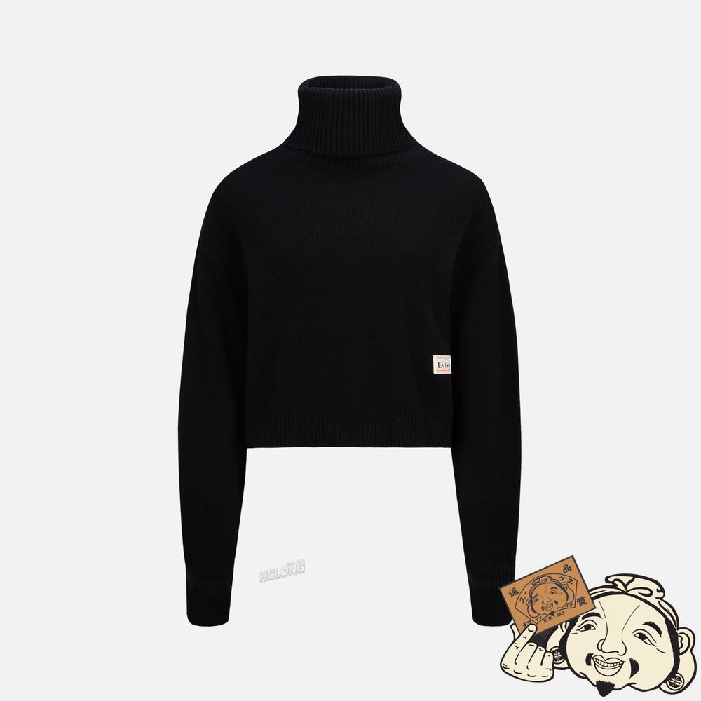 Women Evisu KAMON EMBROIDERY TURTLENECK KNITTED PULLOVER Noir | 140WYSQAB