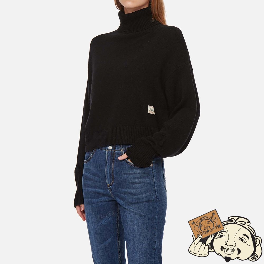 Women Evisu KAMON EMBROIDERY TURTLENECK KNITTED PULLOVER Noir | 140WYSQAB