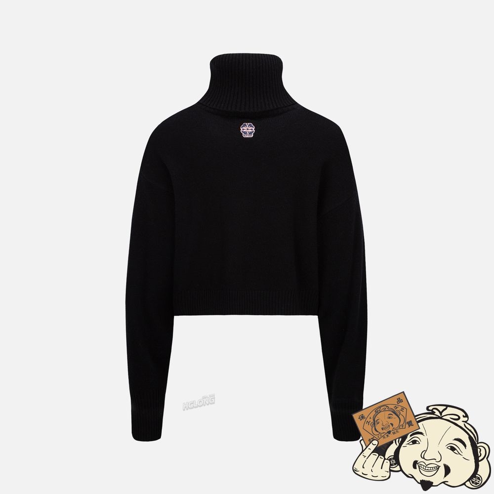 Women Evisu KAMON EMBROIDERY TURTLENECK KNITTED PULLOVER Noir | 140WYSQAB