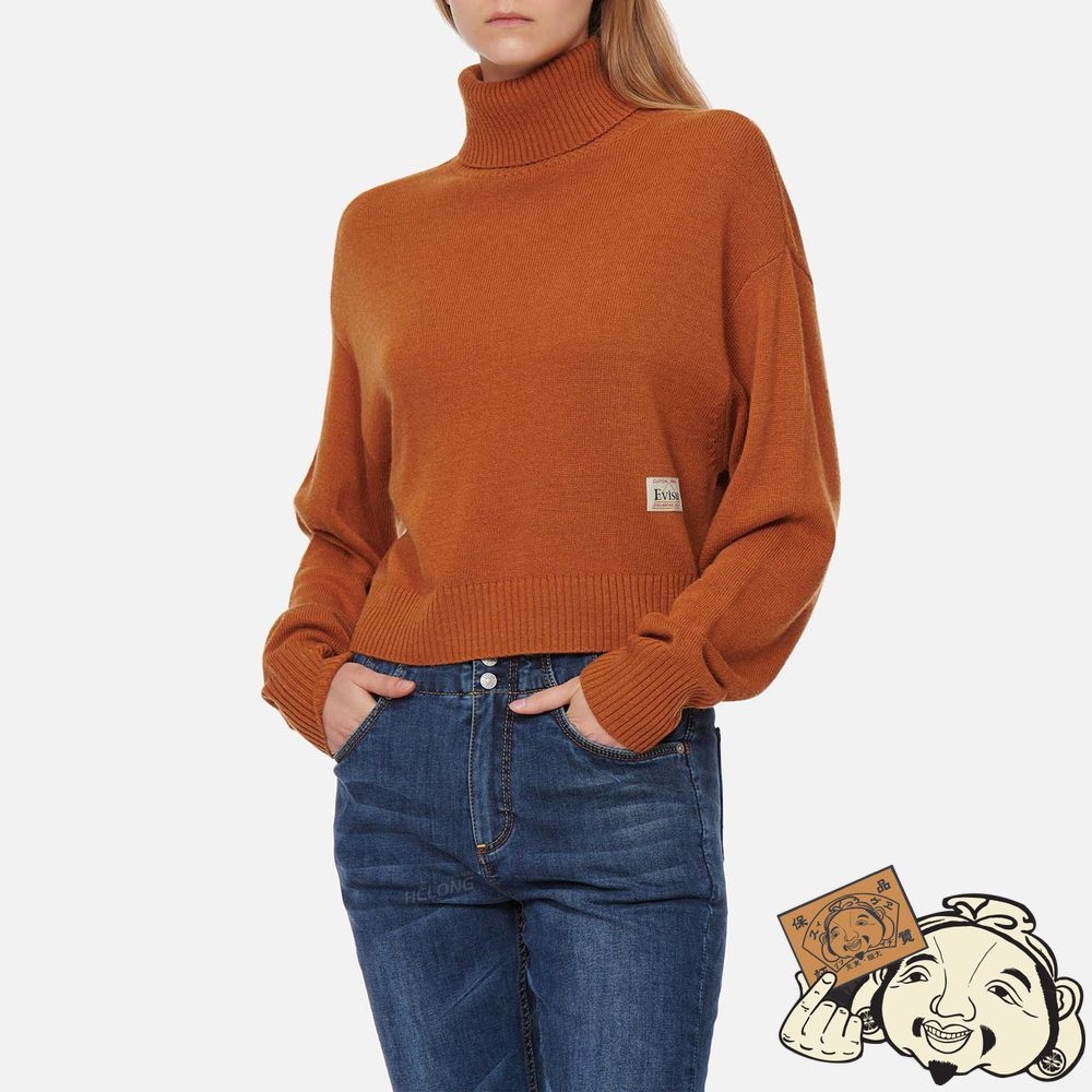 Women Evisu KAMON EMBROIDERY TURTLENECK KNITTED PULLOVER Marron | 207ZNPMUE