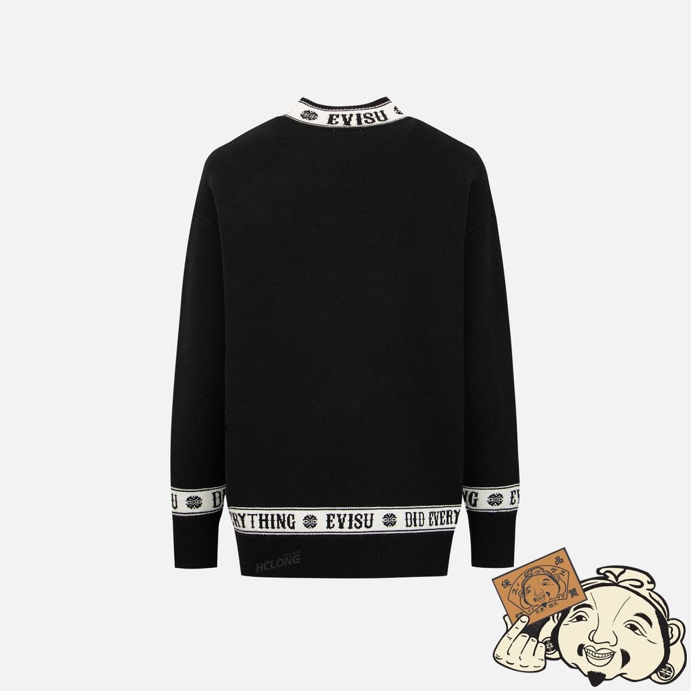 Women Evisu LOGO AND KAMON JACQUARD KNITTED SWEATER Noir | 095IODXRZ