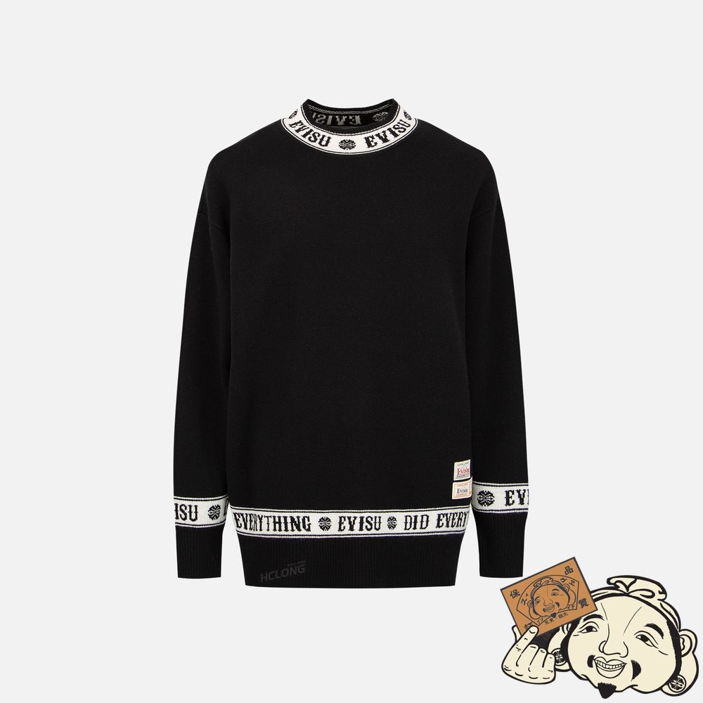 Women Evisu LOGO AND KAMON JACQUARD KNITTED SWEATER Noir | 095IODXRZ