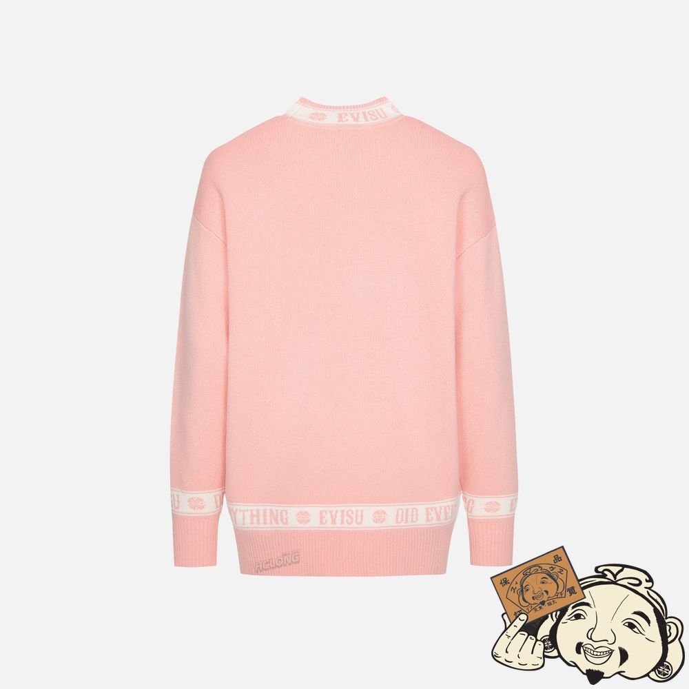 Women Evisu LOGO AND KAMON JACQUARD KNITTED SWEATER Rose | 729WXDGLO