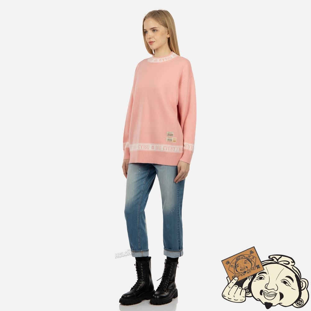 Women Evisu LOGO AND KAMON JACQUARD KNITTED SWEATER Rose | 729WXDGLO