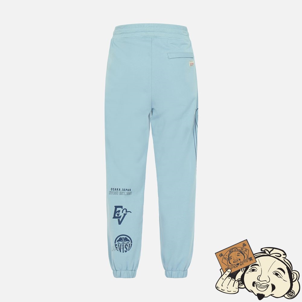 Women Evisu LOGO AND SEAGULL PRINT SWEATPANTS Bleu | 364RNWBTK