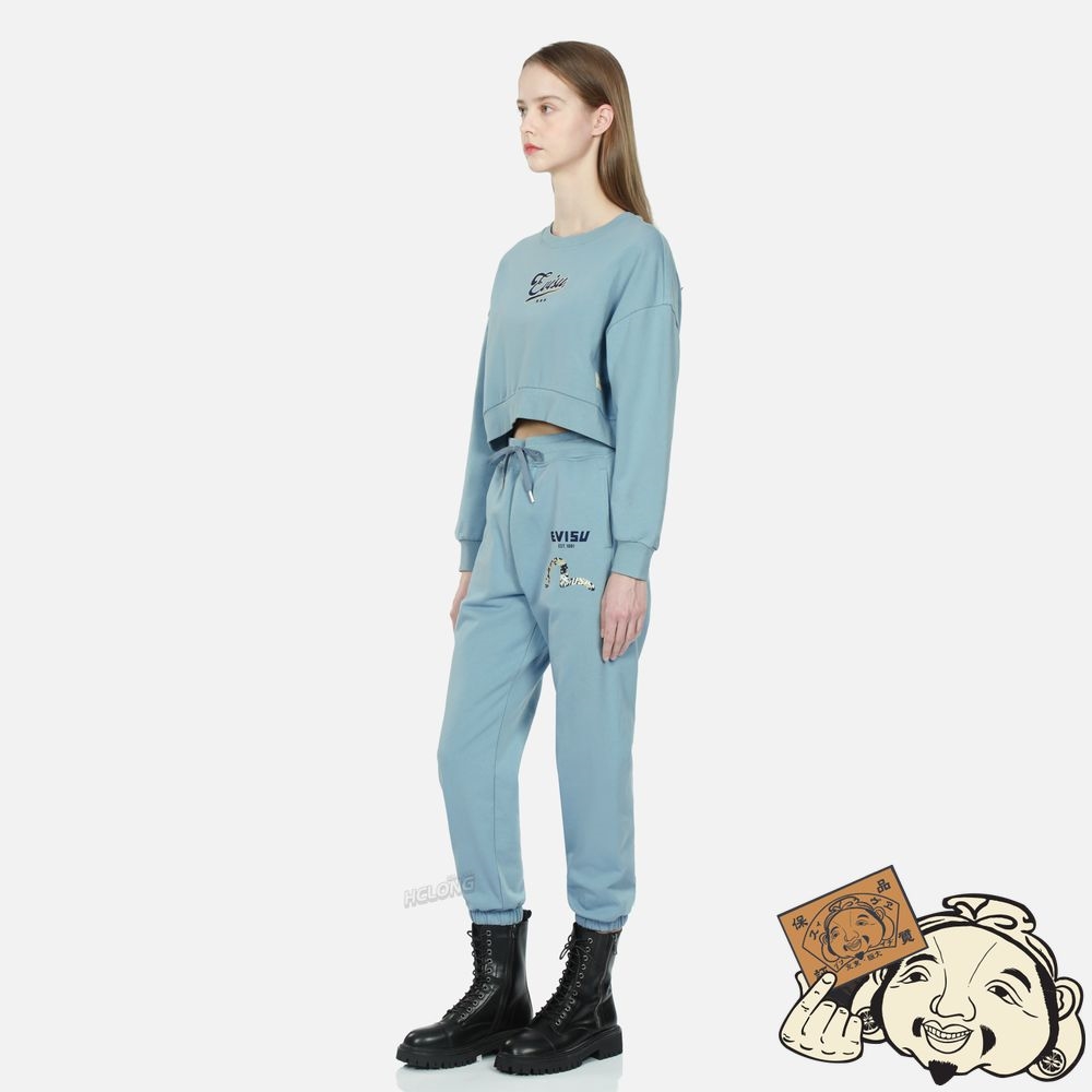 Women Evisu LOGO AND SEAGULL PRINT SWEATPANTS Bleu | 364RNWBTK